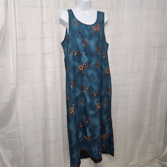 Blue Rust Floral Sleeveless Maxi Dress Reversible Boho M+ - Picture 7 of 10